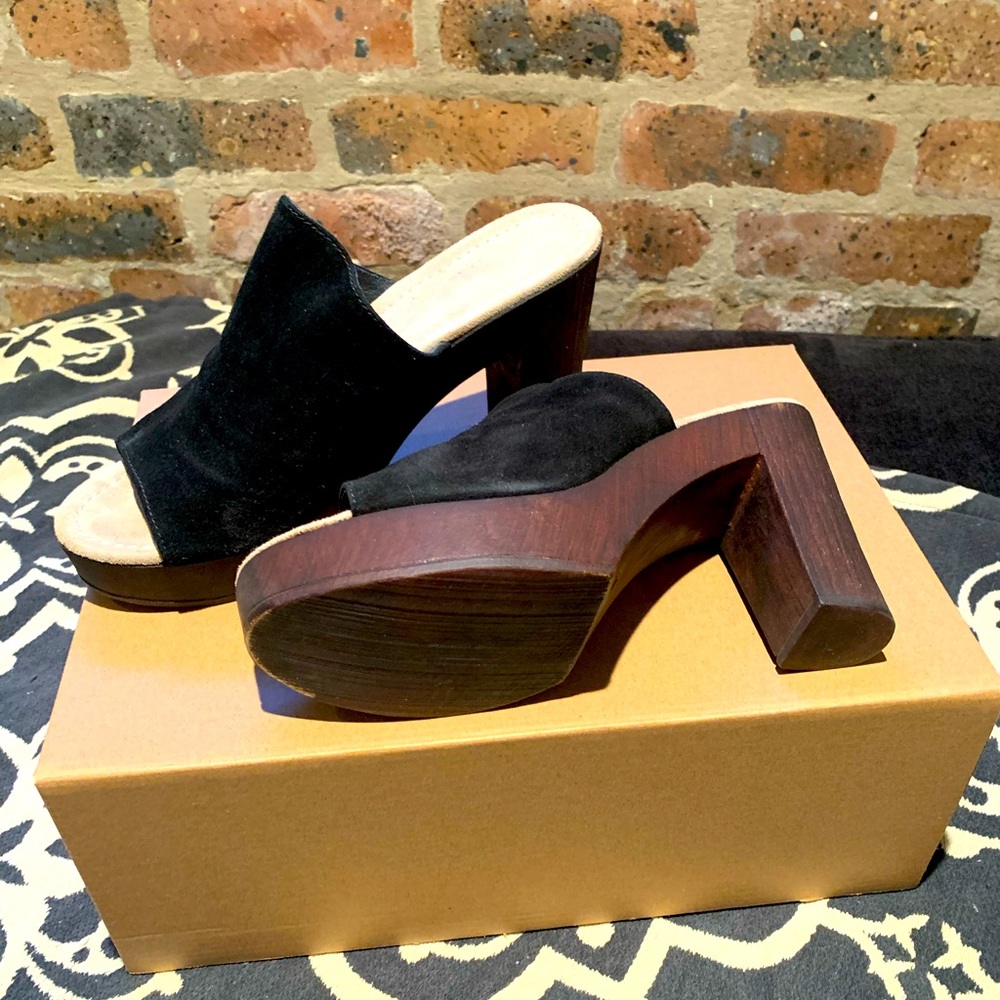 Italian Suede Chunky Slip-on Heels